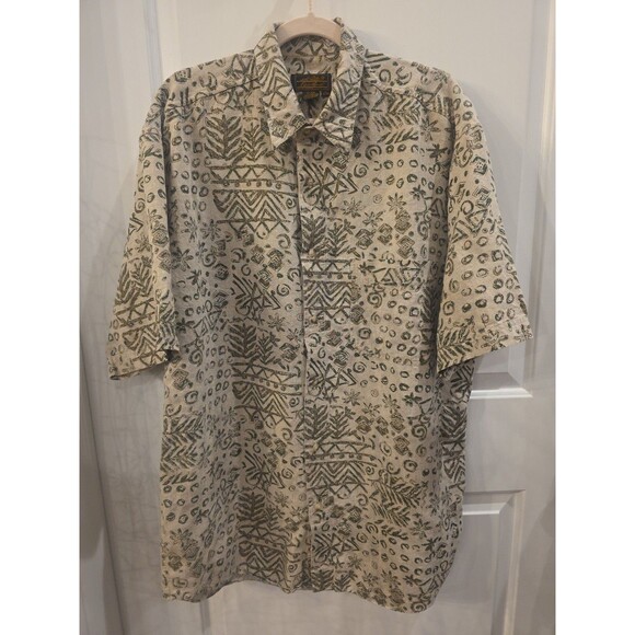 LL BEAN Men's VTG Linen Abstract Button-up Short‎ Sleeve Size XLT Camping Hiking - Picture 1 of 7